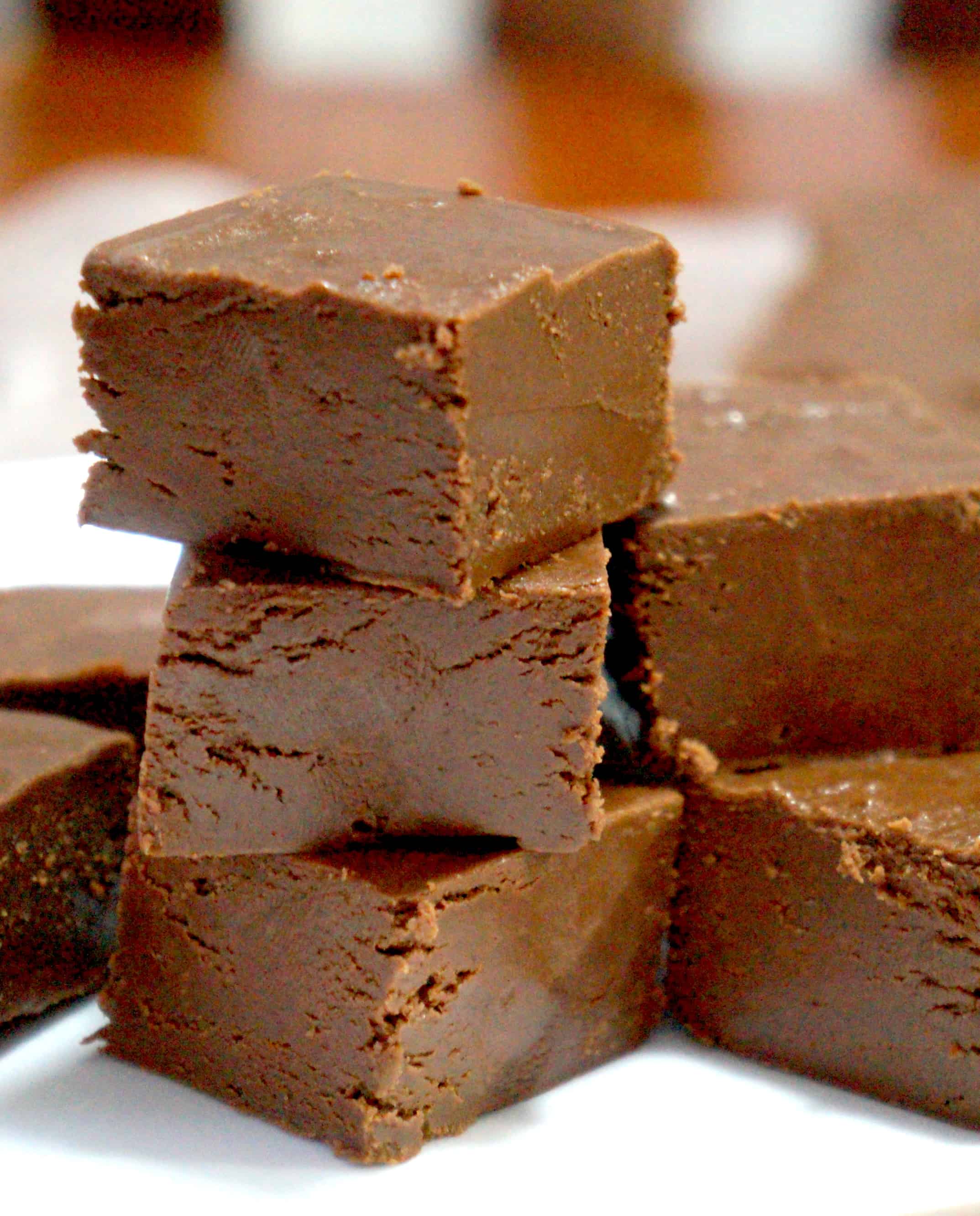 Chocolate peanut butter fudge stacked