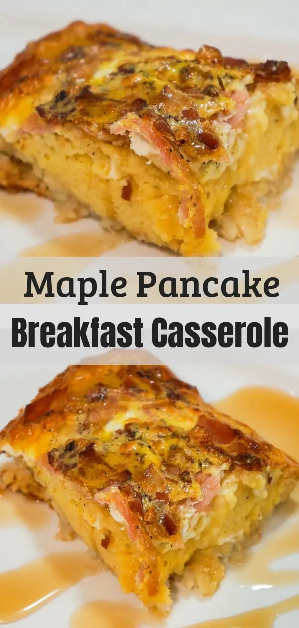 Maple Pancake Breakfast Casserole. Easy breakfast idea using pancake mix, hash browns and eggs.