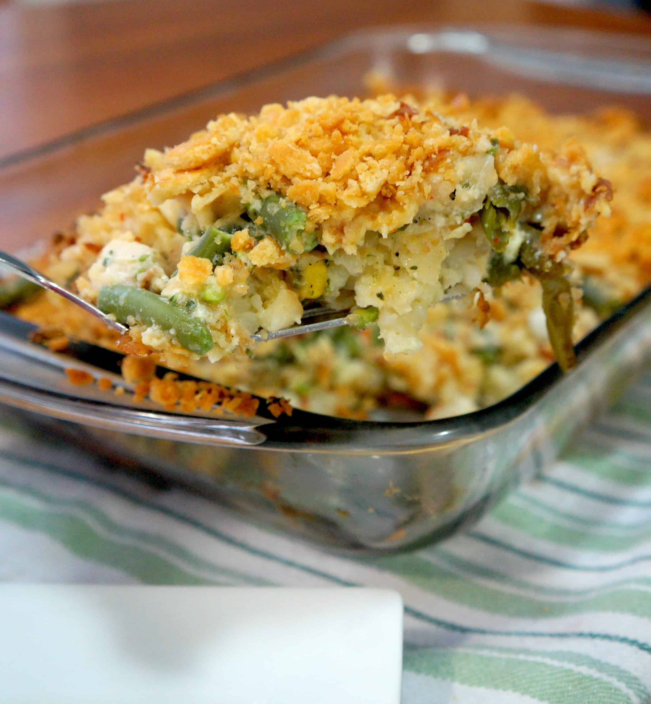 chicken and green bean casserole piece. Easy green bean chicken casserole recipe.