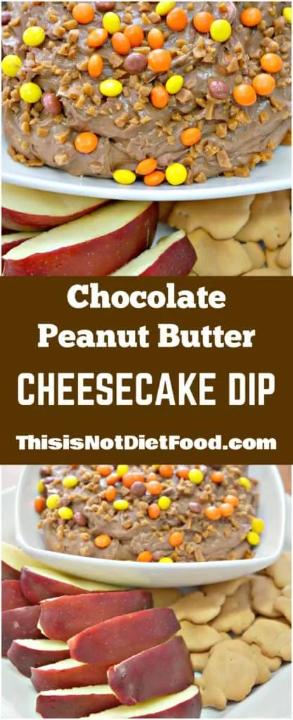 Chocolate Peanut Butter Cheesecake Dip. Tasty dessert recipe perfect for parties.