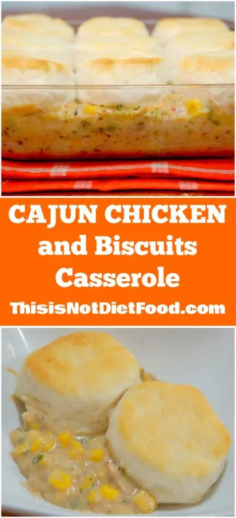 Cajun Chicken and Biscuits Casserole. Easy chicken dinner recipe with Pillsbury refrigerated biscuits.