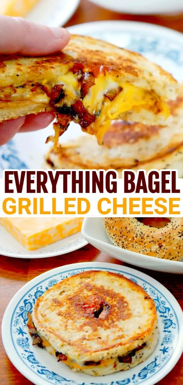 This everything bagel grilled cheese will be your new favourite sandwich. The grilled cheese bagel is loaded with fried onions.