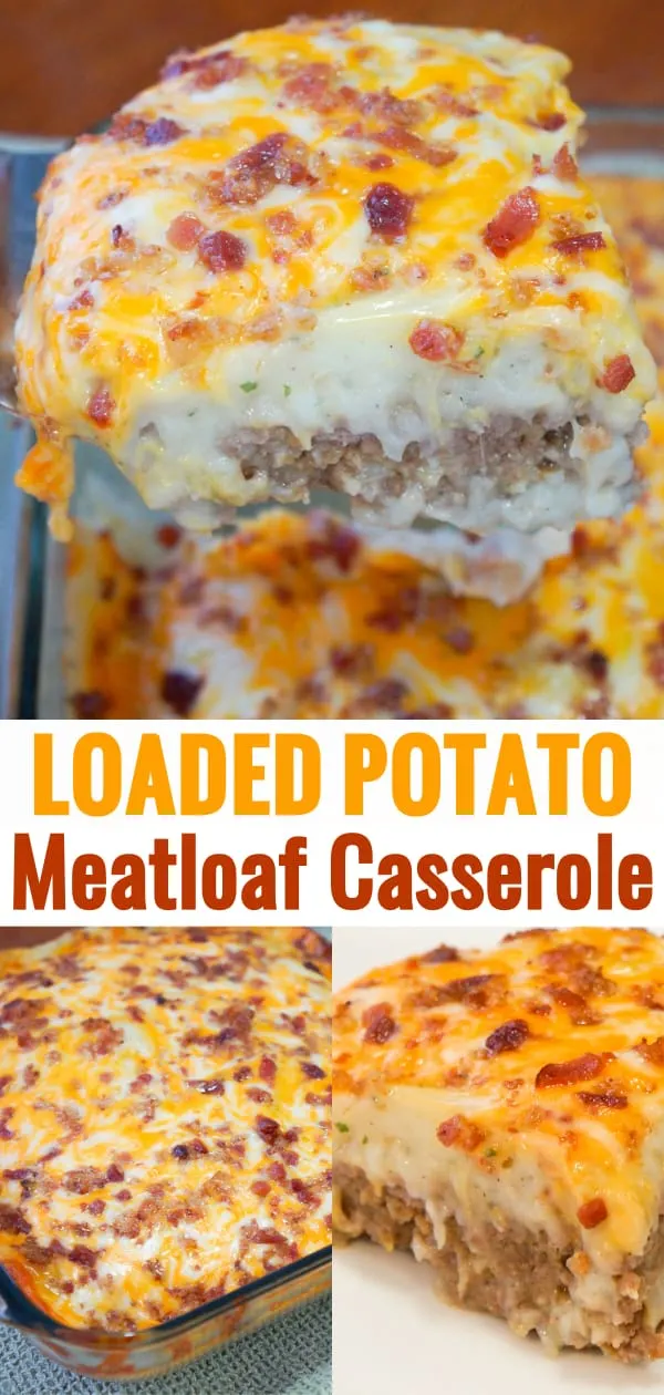 Loaded Potato Meatloaf Casserole Recipe. Delicious meatloaf topped with garlicky mashed potatoes, melted cheese and bacon.