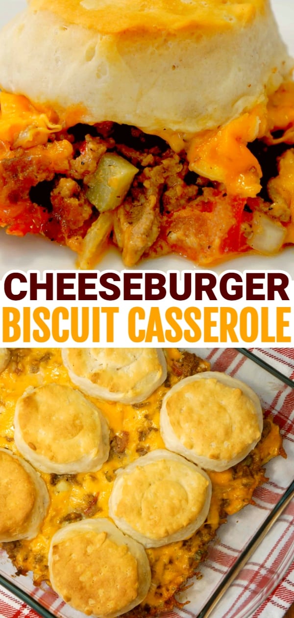 Easy cheeseburger casserole recipe loaded with all your favourite hamburger ingredients and topped with Pillsbury biscuits.