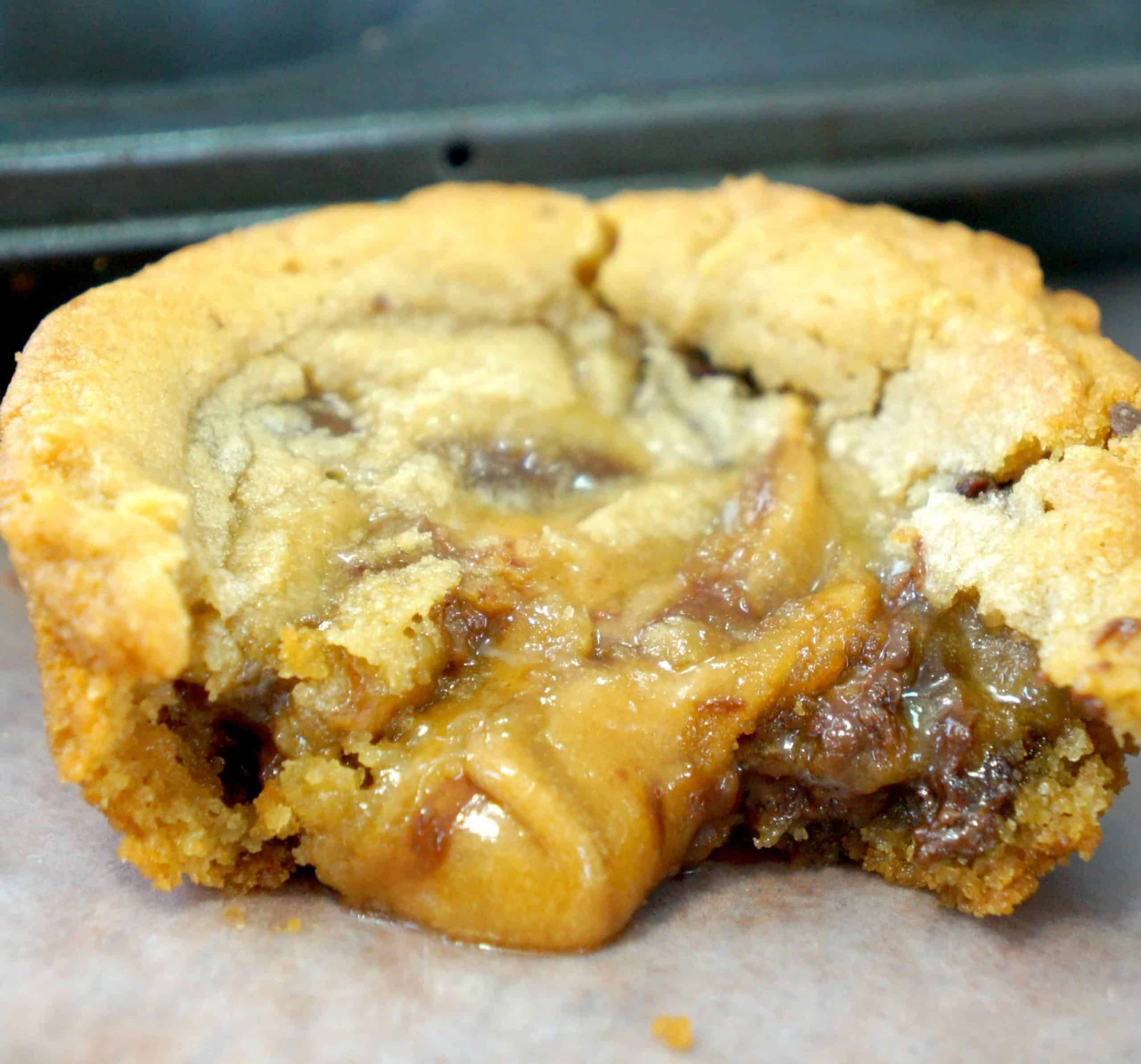 Caramel Chocolate Cream Cheese Stuffed Cookie Zoomed