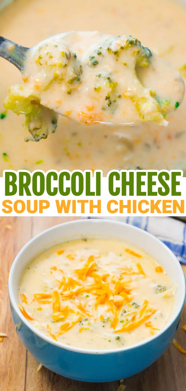 Broccoli Cheese Soup with Chicken is a creamy soup recipe loaded with broccoli, canned chicken, cheddar cheese and cream cheese.