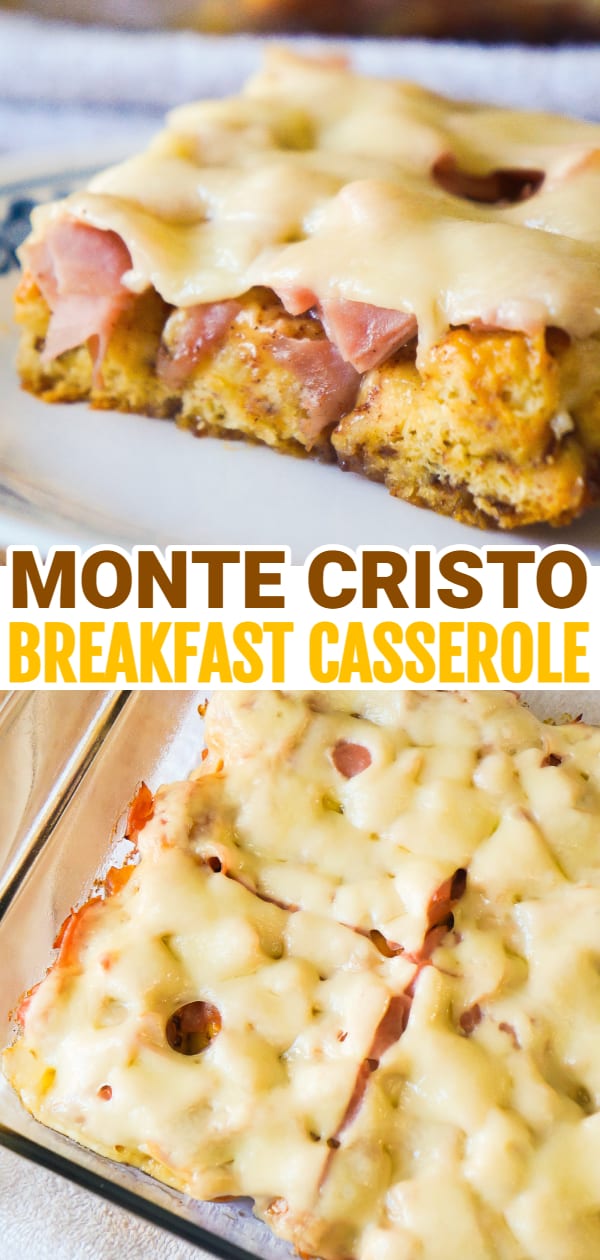 Monte Cristo Breakfast Casserole is a sweet and savoury breakfast recipe based on the classic Monte Cristo Sandwich. This easy breakfast casserole starts with a base of Pillsbury cinnamon rolls and is loaded with ham and Swiss cheese.