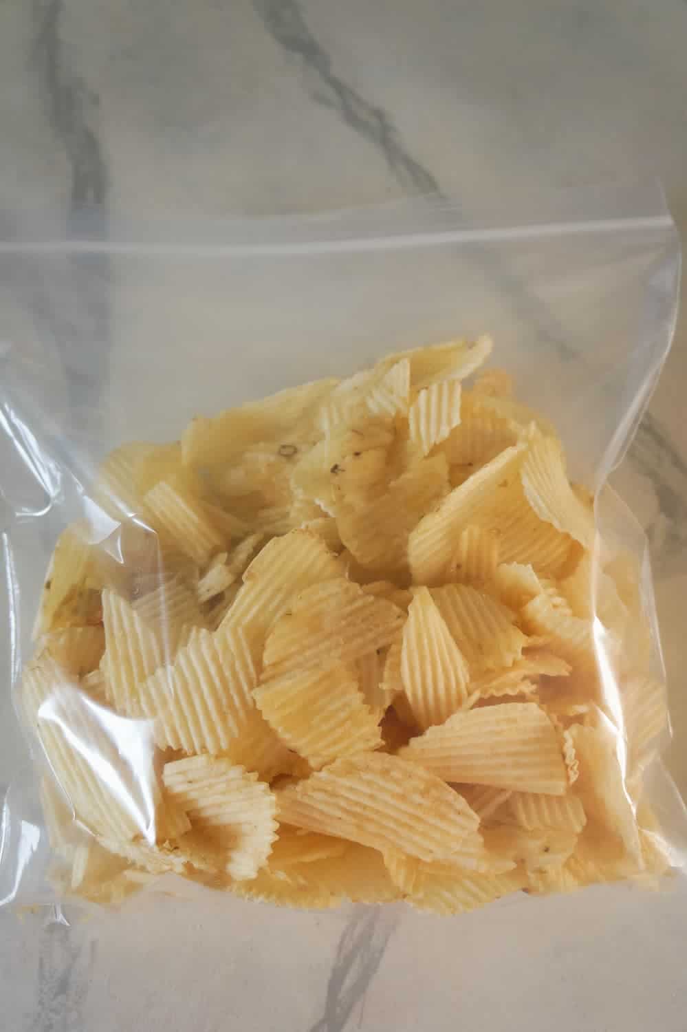 Ruffles potato chips in a Ziploc bag