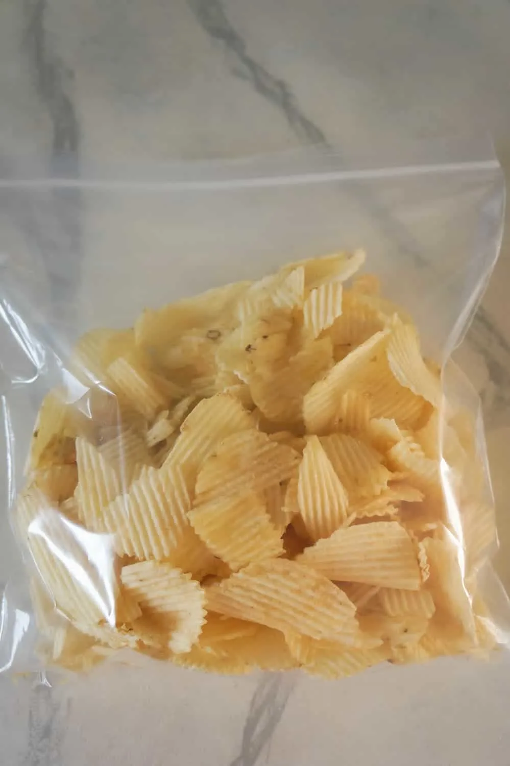 Ruffles potato chips in a Ziploc bag