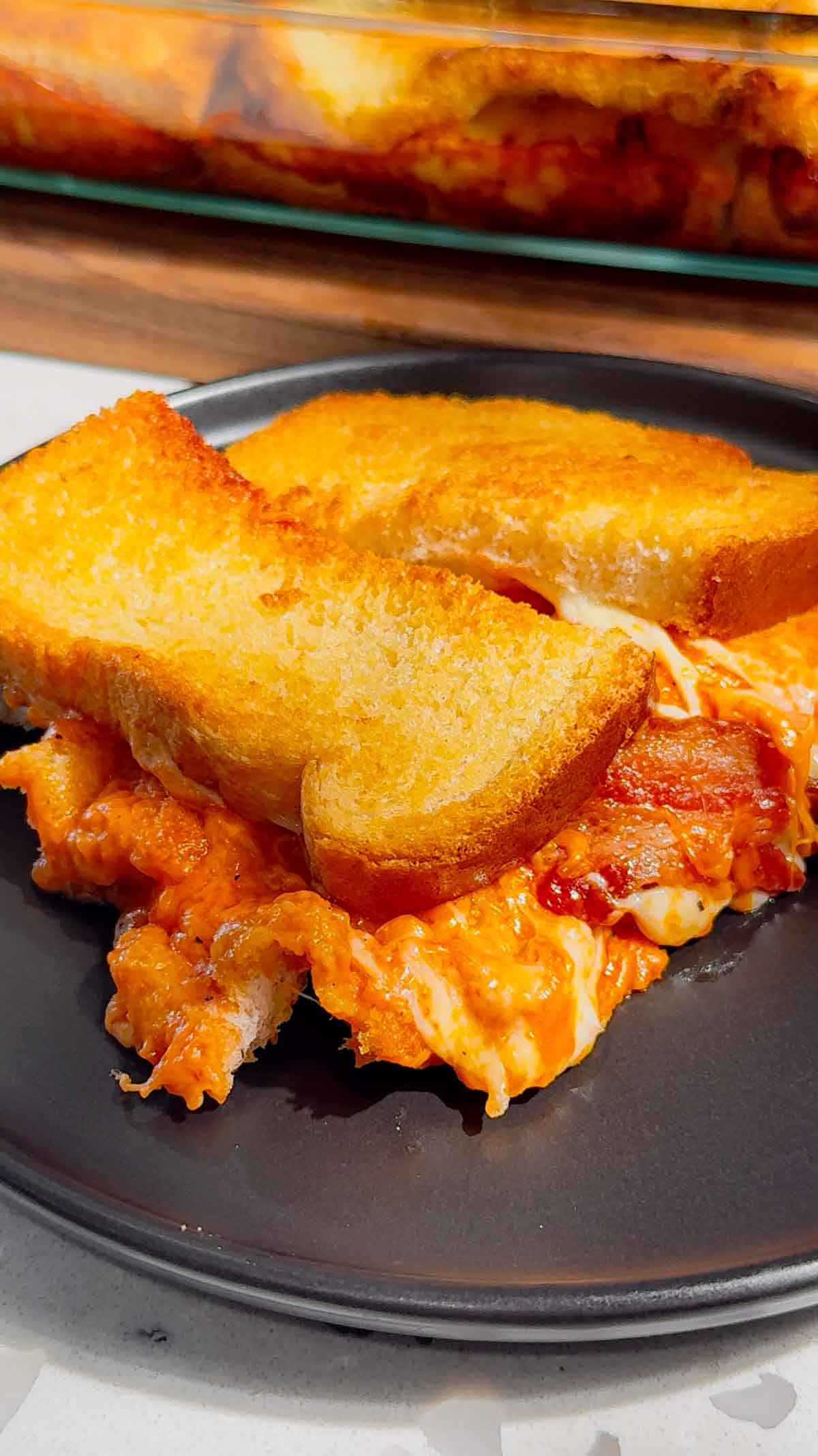 grilled cheese casserole on a plate