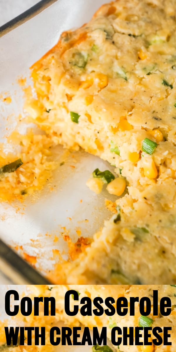 Corn Casserole is a delicous holiday side dish recipe made with cornbread mix and loaded with corn, green onions, Havarti cheese and Phildelphia Whipped Chive Cream Cheese.