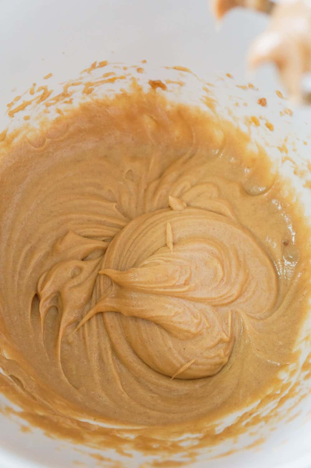 peanut butter mixture in a mixing bowl