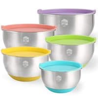 Mixing Bowls Set of 5, Wildone Stainless Steel Nesting Mixing Bowls with Lids, Non-Slip Silicone Bottom, for Mixing & Beating, Stackable Storage (1.5, 2.0, 3.0, 4.0, 5.0 qt)