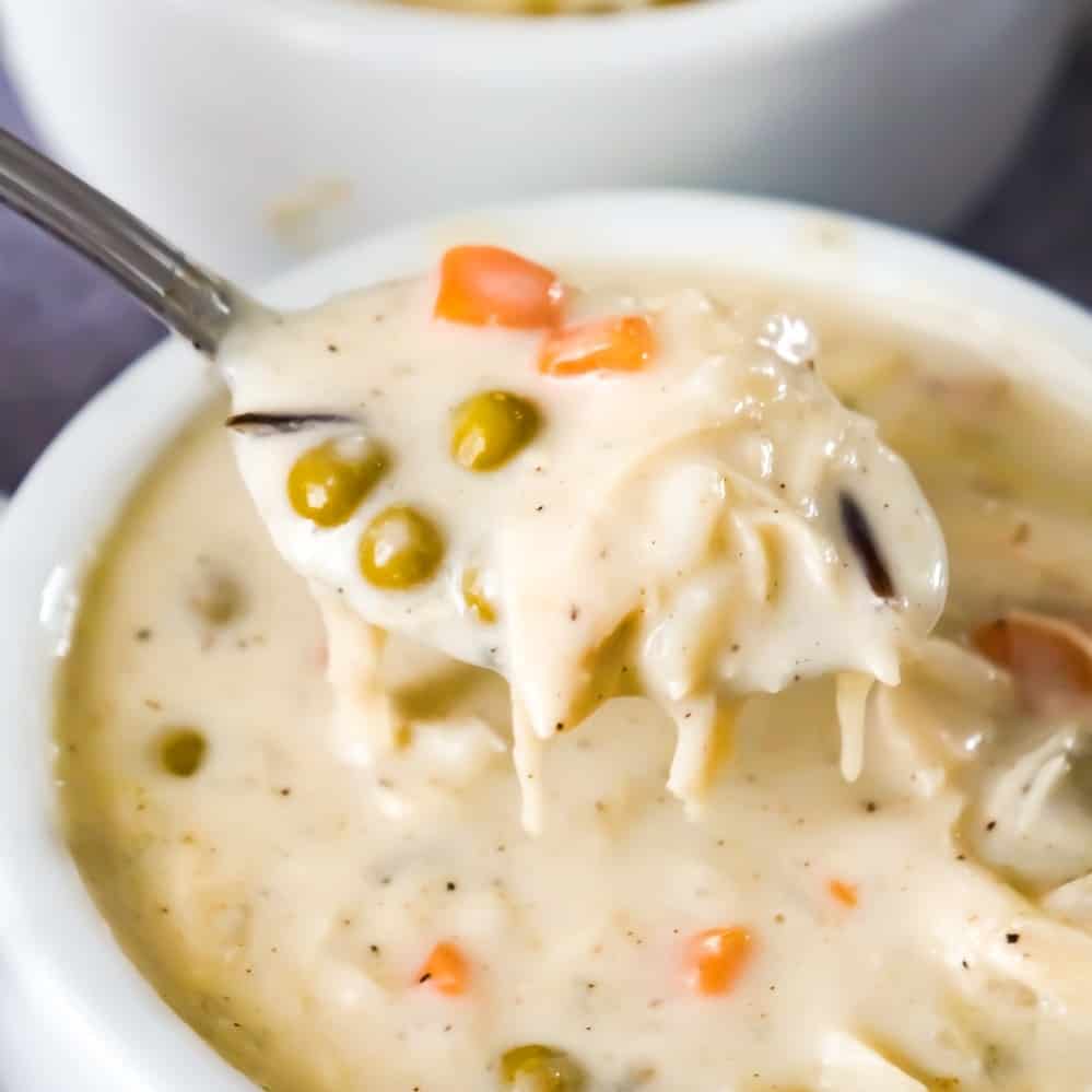 Creamy Turkey Soup with Rice is a perfect fall comfort food recipe. This hearty soup is a great way to use up your leftover Thanksgiving turkey.