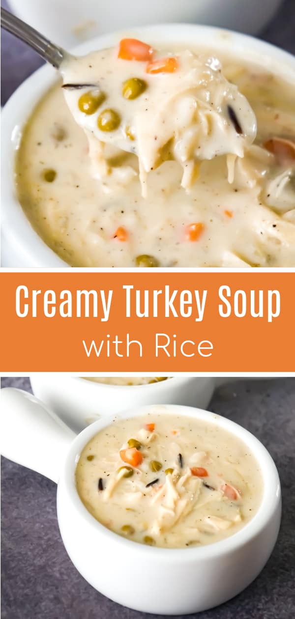 Creamy Turkey Soup with Rice is a perfect fall comfort food recipe. This hearty soup is a great way to use up your leftover Thanksgiving turkey.