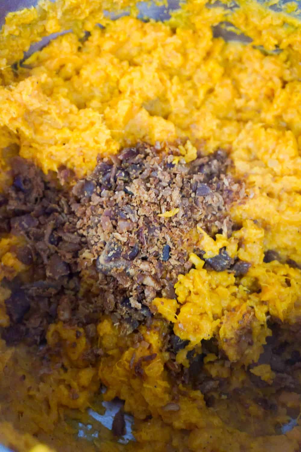 real bacon bits on top of mashed sweet potatoes