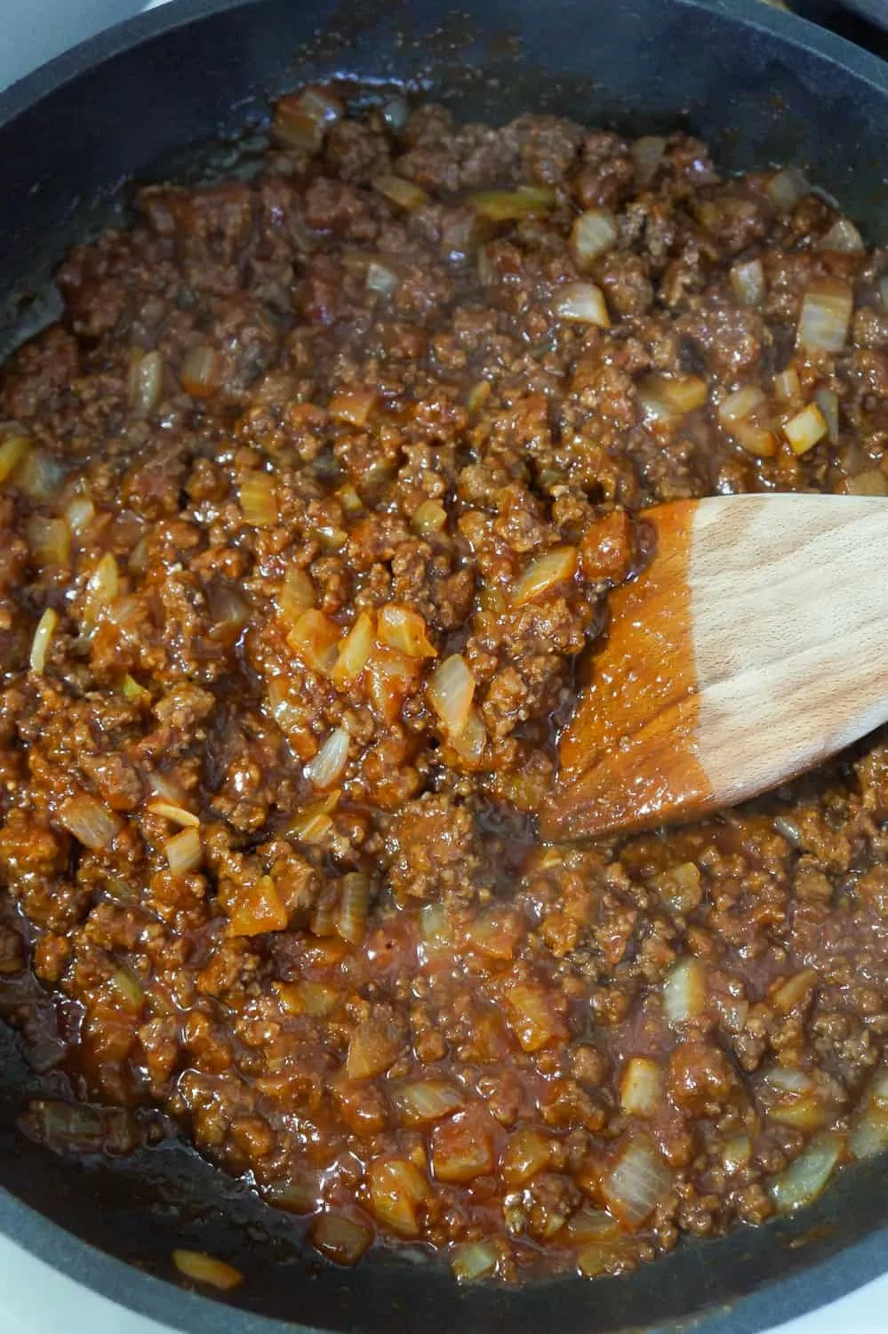 sloppy joe mixture in a frying pan