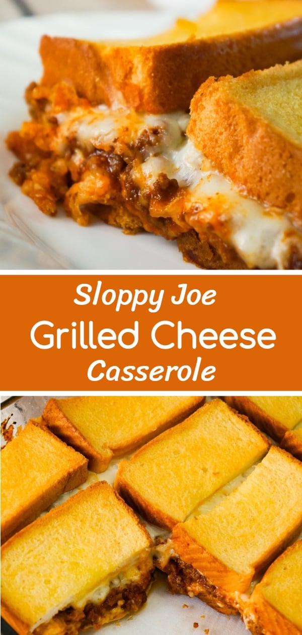 Sloppy Joe Grilled Cheese Casserole is an easy ground beef dinner recipe your whole family will love. This tasty casserole is loaded with mozzarella cheese and sloppy joe filling sandwiched between two layers of bread.