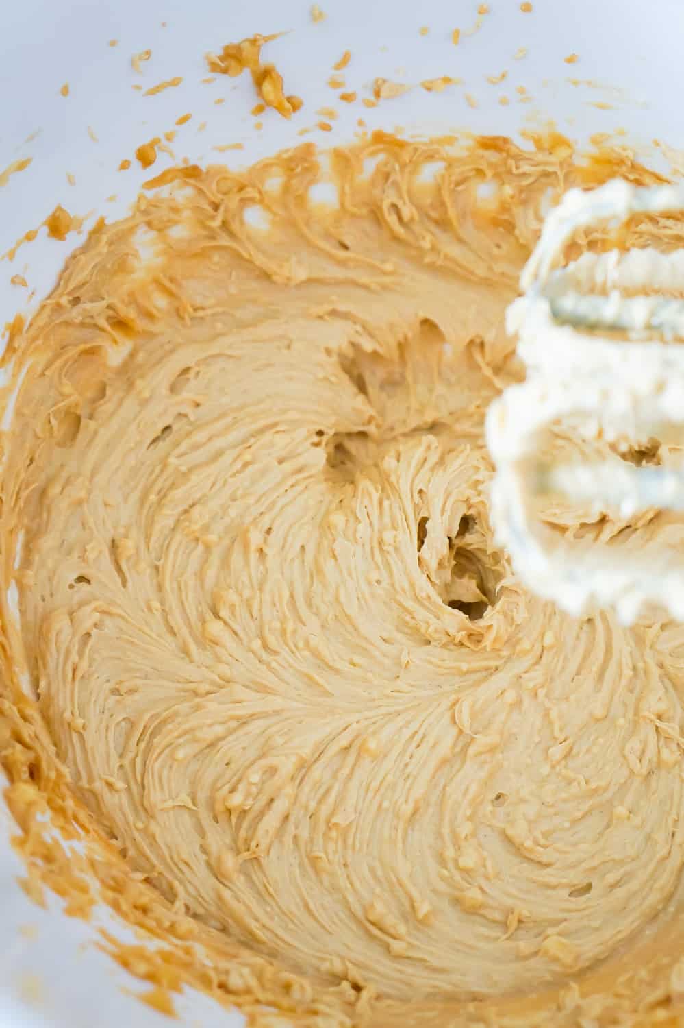 creamy peanut butter mixture in a mixing bowl