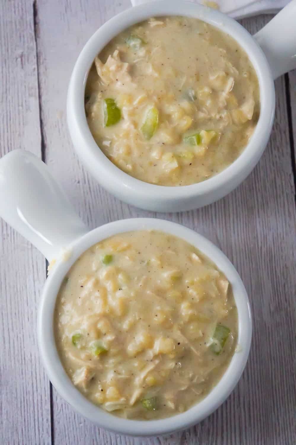 Creamy Chicken Noodle Soup is a hearty comfort food dish perfect for cold weather. This easy soup recipe is loaded with rotisserie chicken and alphabet noodles.