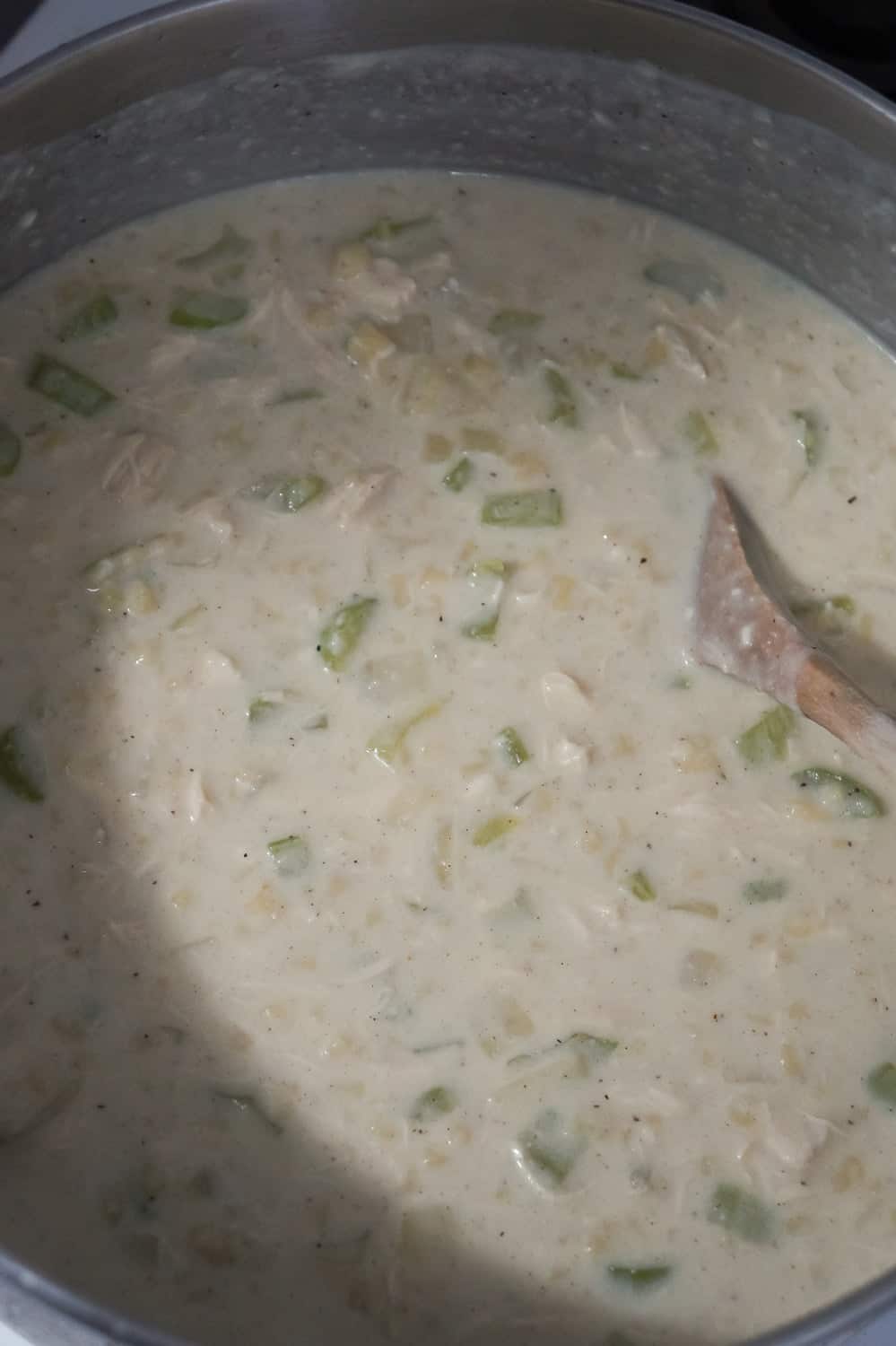 creamy chicken noodle soup cooking