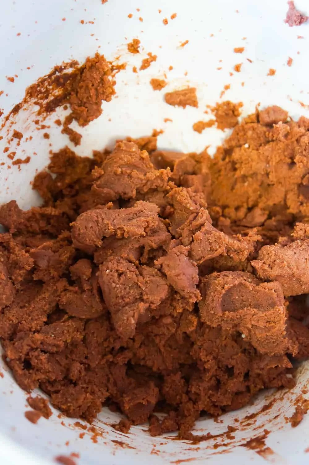 chocolate sugar cookie dough in mixing bowl