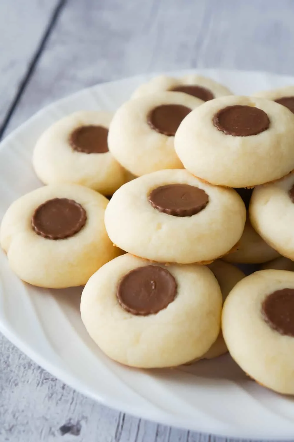 Whipped Shortbread with Peanut Butter Cups is an easy cookie recipe perfect for the holidays. These classic whipped shortbread cookies topped with Reese's Minis are sure to please the peanut butter lovers in your life.