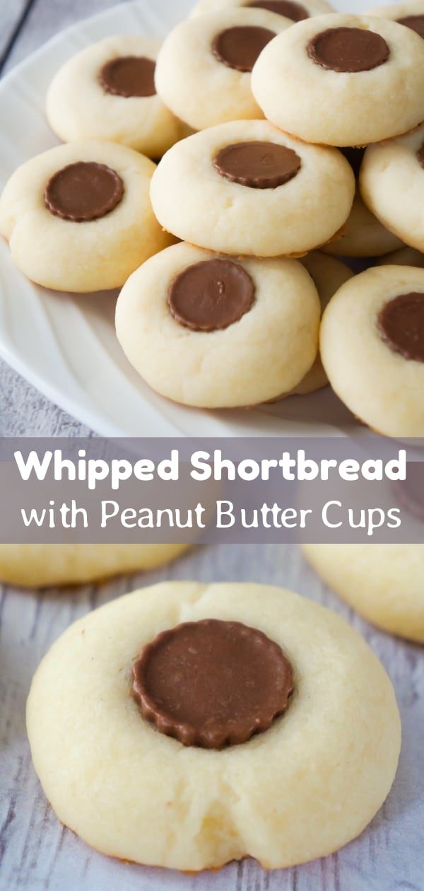 Whipped Shortbread with Peanut Butter Cups is an easy cookie recipe perfect for the holidays. These classic whipped shortbread cookies topped with Reese's Minis are sure to please the peanut butter lovers in your life. Add these tasty treats to your Christmas baking list.