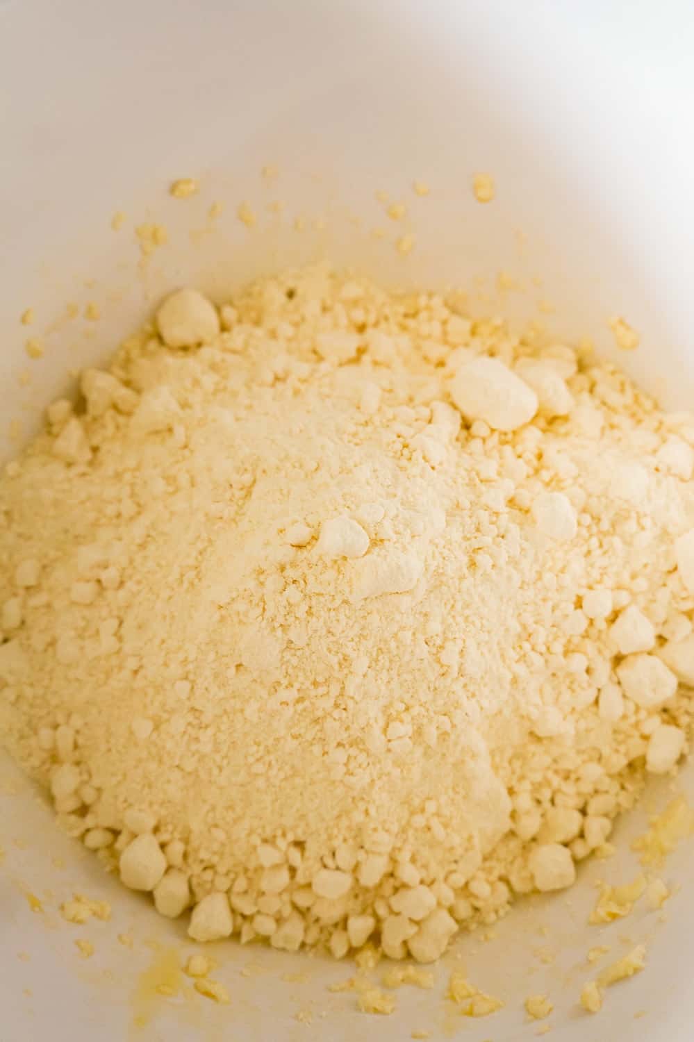 yellow cake mix in a mixing bowl