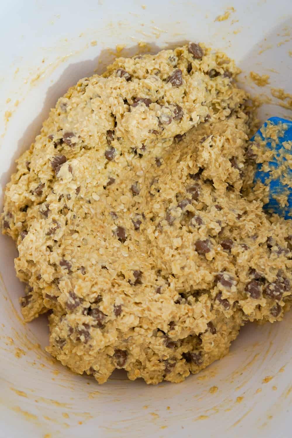 banana oatmeal cookie dough in a mixing bowl