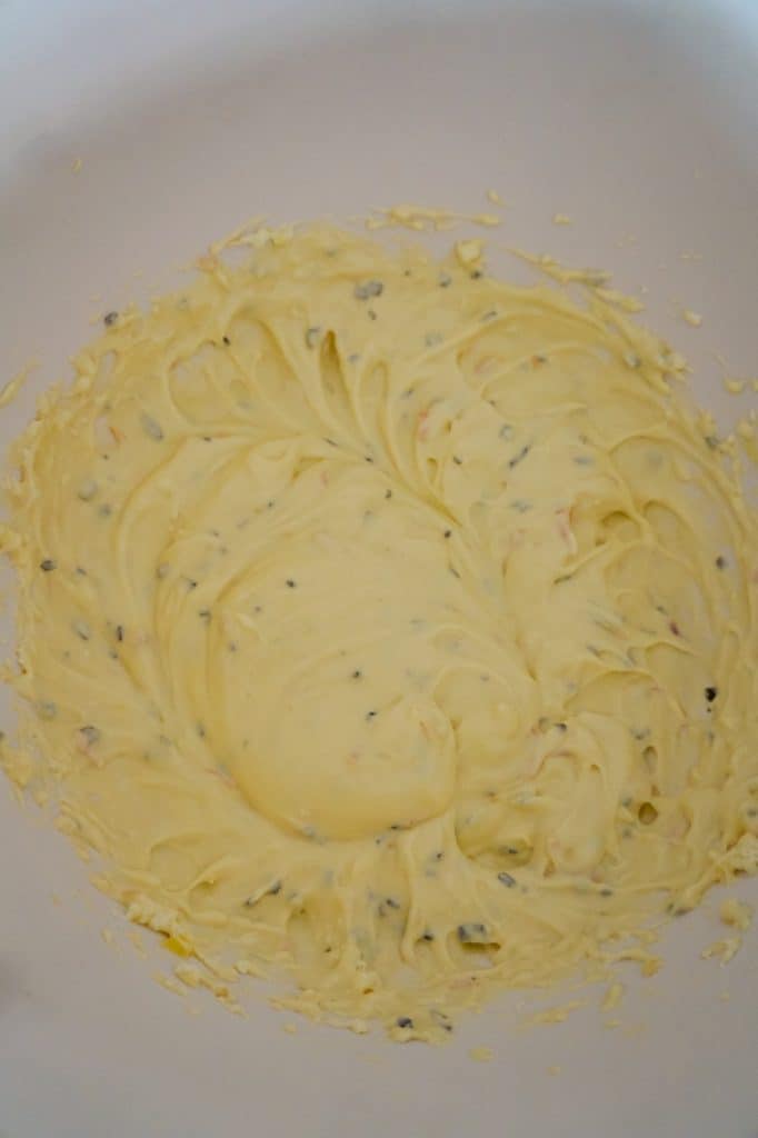 cream cheese and chicken soup mixture in a mixing bowl