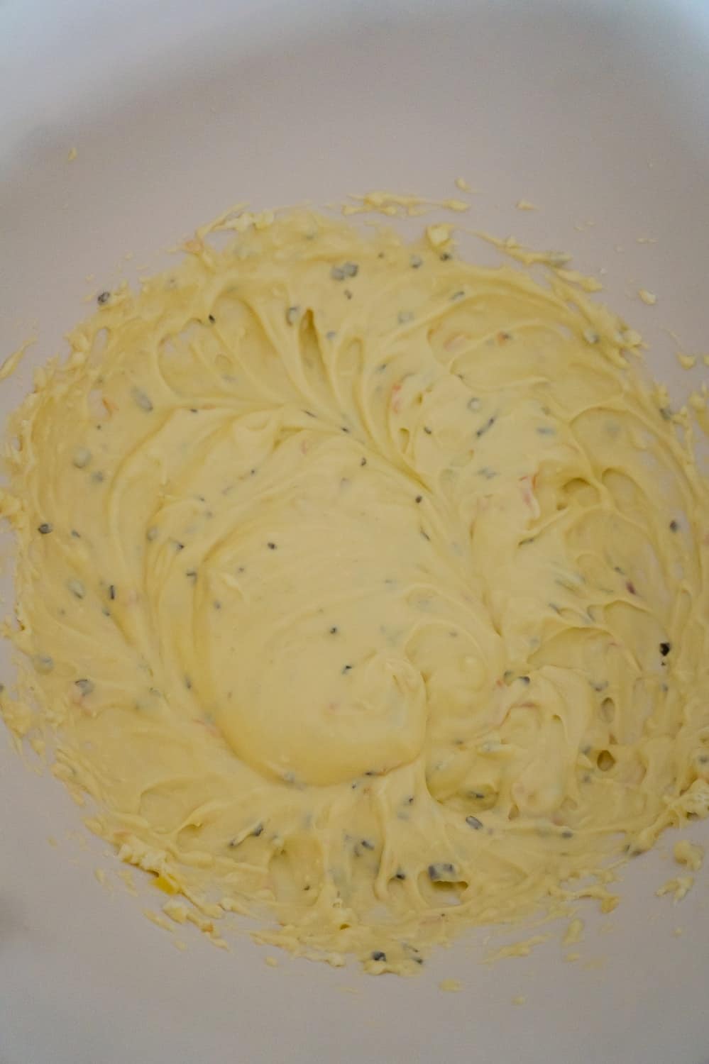 cream cheese and chicken soup mixture in a mixing bowl