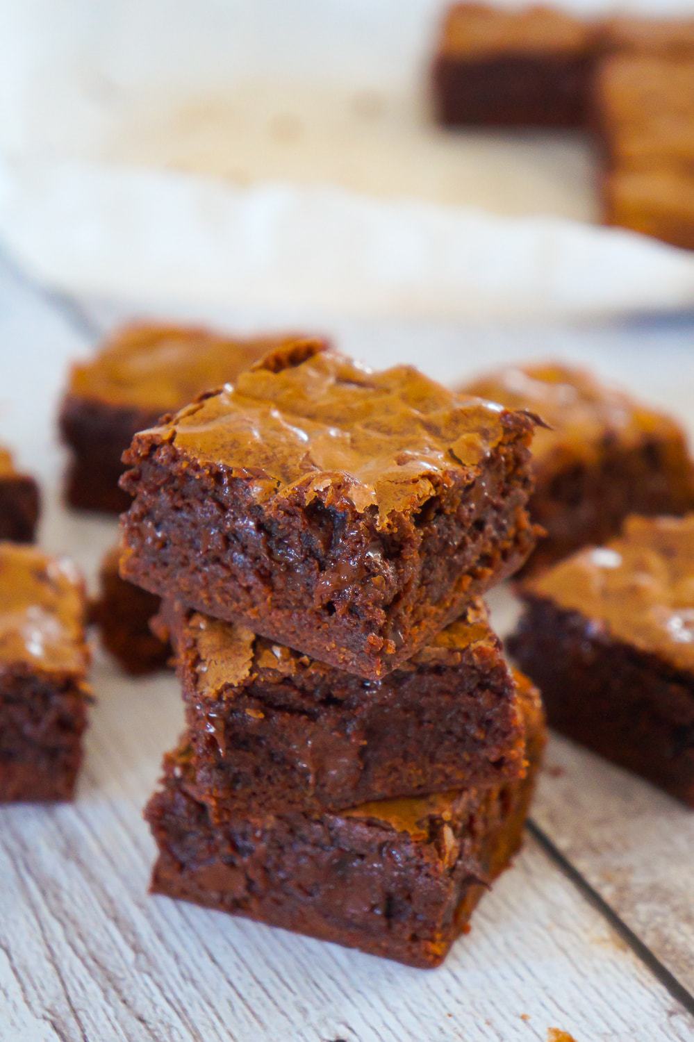 Homemade Brownies from Scratch are a decadent and chewy chocolate dessert. These delicious brownies are loaded with semi sweet and dark chocolate chips.