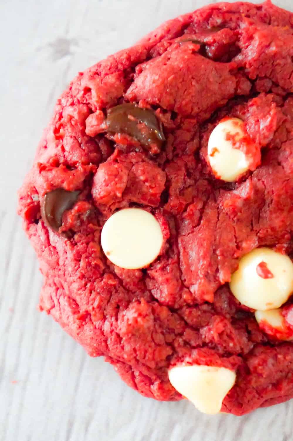 Red Velvet Cake Mix Cookies are an easy dessert recipe perfect for Valentine's day. These chewy red velvet cookies are loaded with semi-sweet and white chocolate chips.