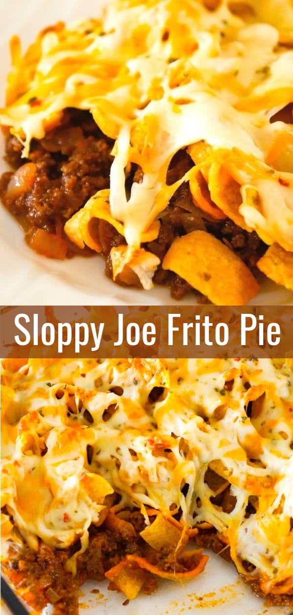 Sloppy Joe Frito Pie is an easy ground beef dinner recipe perfect for weeknights. Ground beef and onions are tossed in homemade sloppy joe sauce and then topped with Frito's corn chips and cheddar cheese.