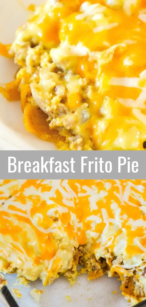 Breakfast Frito Pie is a fun twist on the classic Frito pie recipe that is perfect for serving at breakfast or dinner. This tasty dish starts with a layer of corn chips topped with scrambled eggs, sausage, bacon, Hollandaise sauce and melted cheese.