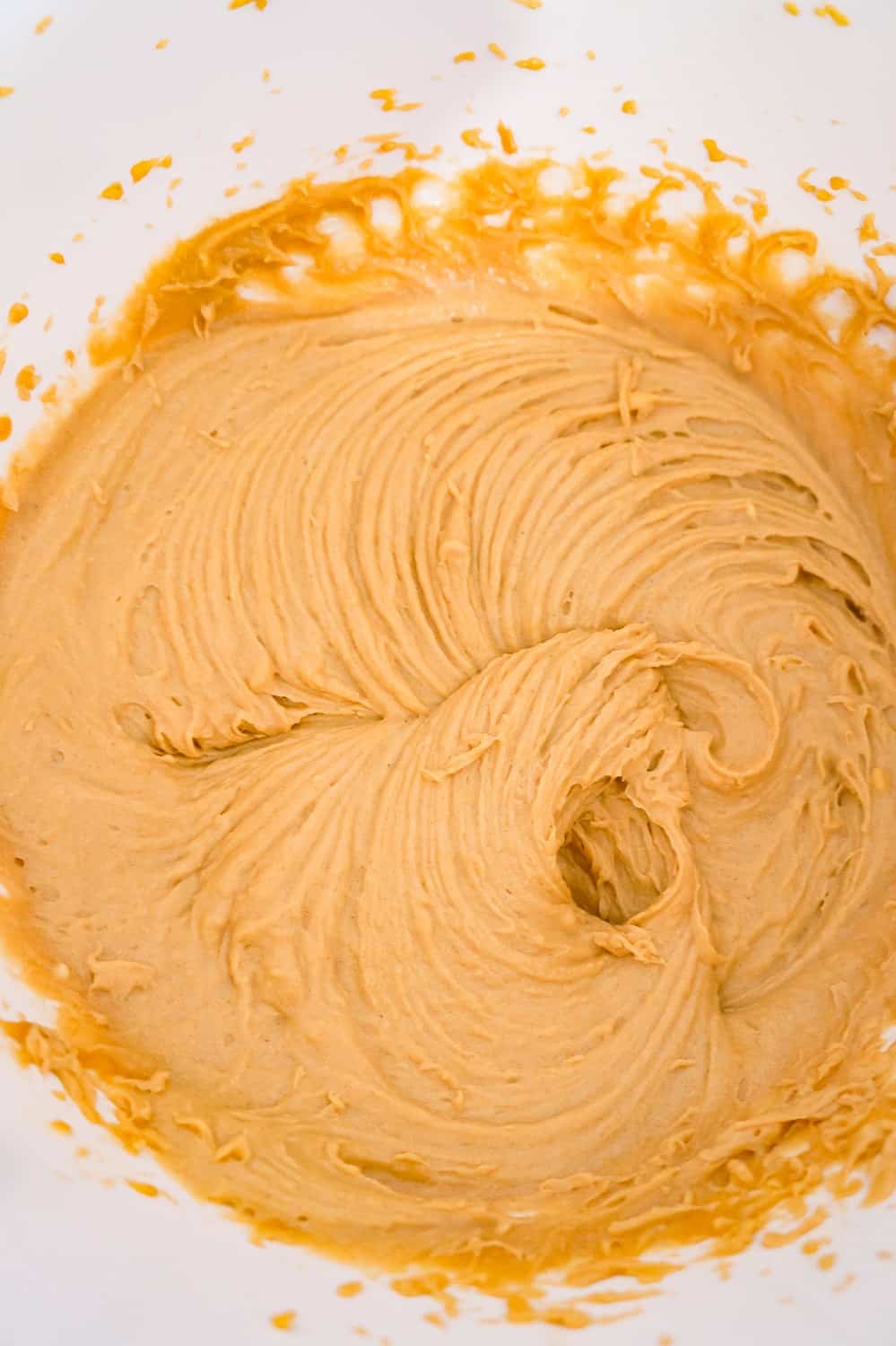 creamed peanut butter mixture in a mixing bowl