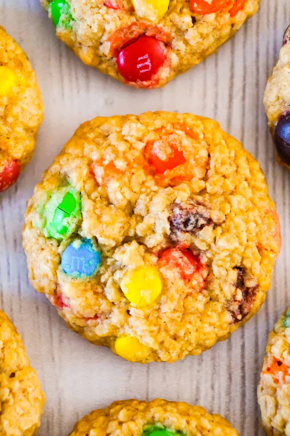 Monster Cookies are an easy no flour cookie recipe perfect for peanut butter lovers. These chewy peanut butter oatmeal cookies are loaded with M&M's.