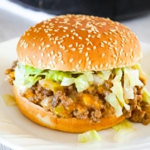 Big Mac Sloppy Joes are an easy ground beef dinner recipe perfect for weeknights. These sloppy joes are loaded with onions, pickles and cheddar cheese all tossed in a copycat Big Mac Sauce.