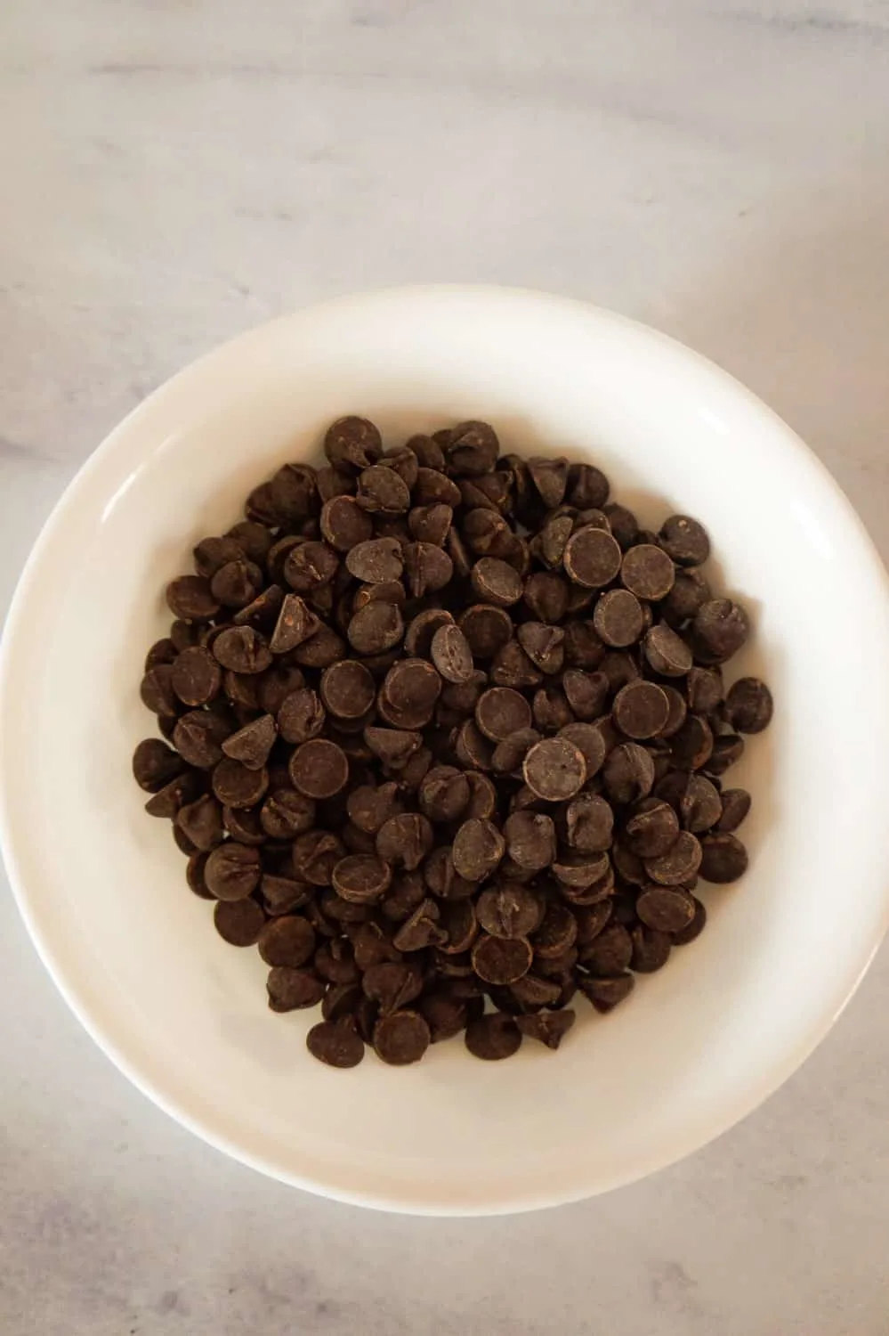 semi sweet chocolate chips in a microwave safe bowl
