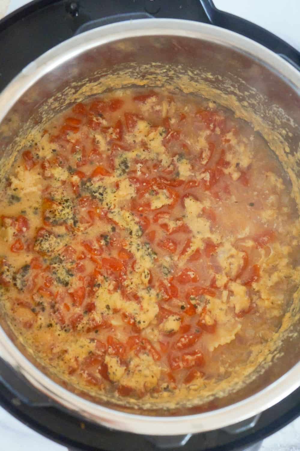 Bruschetta chicken pasta in an Instant Pot