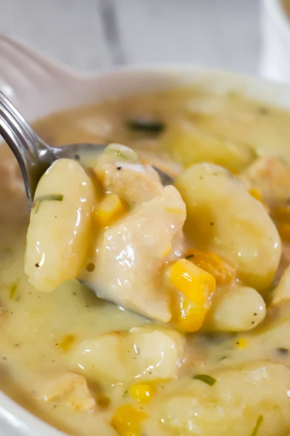Instant Pot Chicken Gnocchi Soup with Cream Cheese is a hearty soup recipe perfect for weeknight dinners. This creamy soup is loaded with potato gnocchi, chunks of chicken breast, corn and Philadelphia Whipped Chive cream cheese.