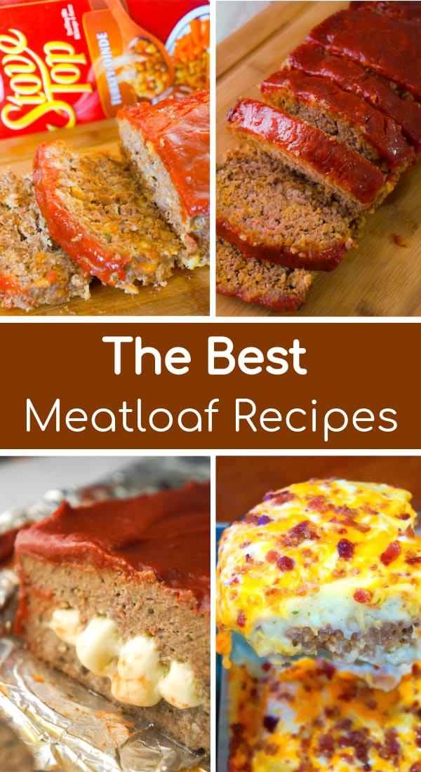 Meatloaf Recipes including meatloaf with oatmeal, meatloaf with stuffing, ground chicken meatloaf, cheese stuffed meatloaf and loaded potato meatloaf casserole.