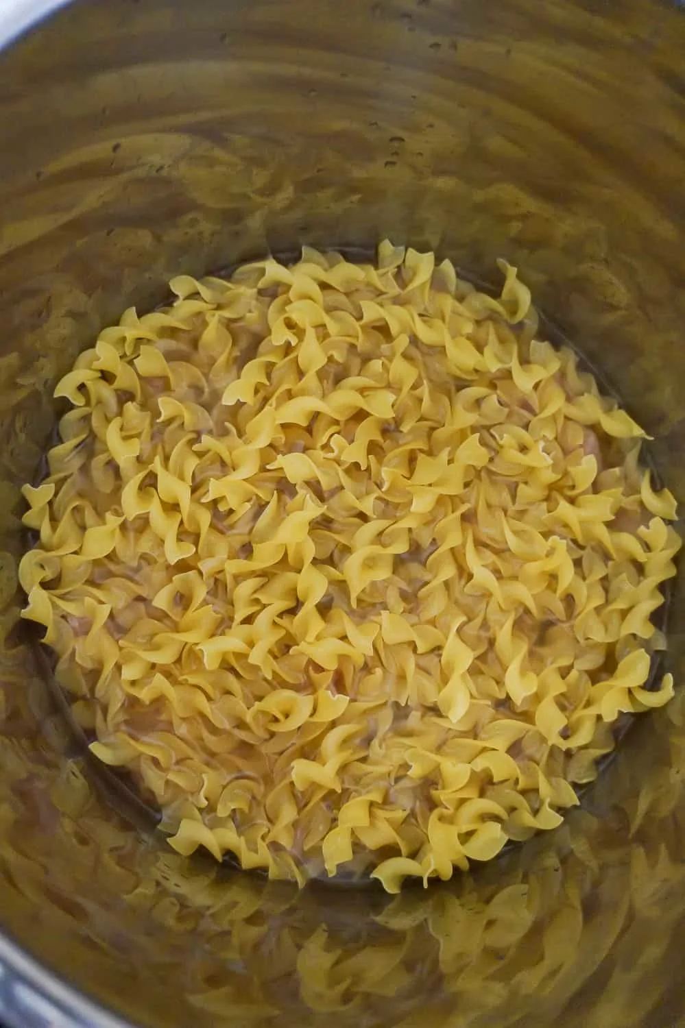 egg noodles in chicken broth in an Instant Pot