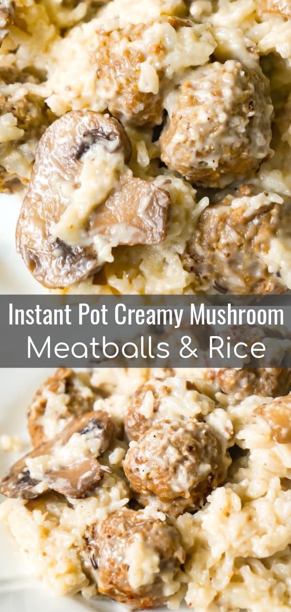 Instant Pot Creamy Mushroom Meatballs and Rice is an easy dinner recipe perfect for weeknights. This hearty dish is loaded with meatballs, long grain white rice and sliced mushrooms.