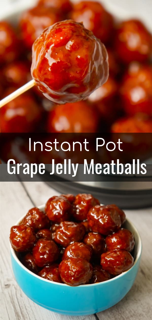 Instant Pot Grape Jelly Meatballs are the perfect party food. These tasty meatballs are coated in Welsh's Grape Jelly and Sweet Baby Ray's Hickory and Brown Sugar BBQ Sauce.