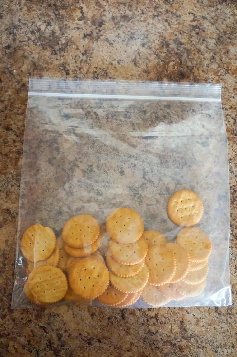 Ritz crackers in a large ziploc bag