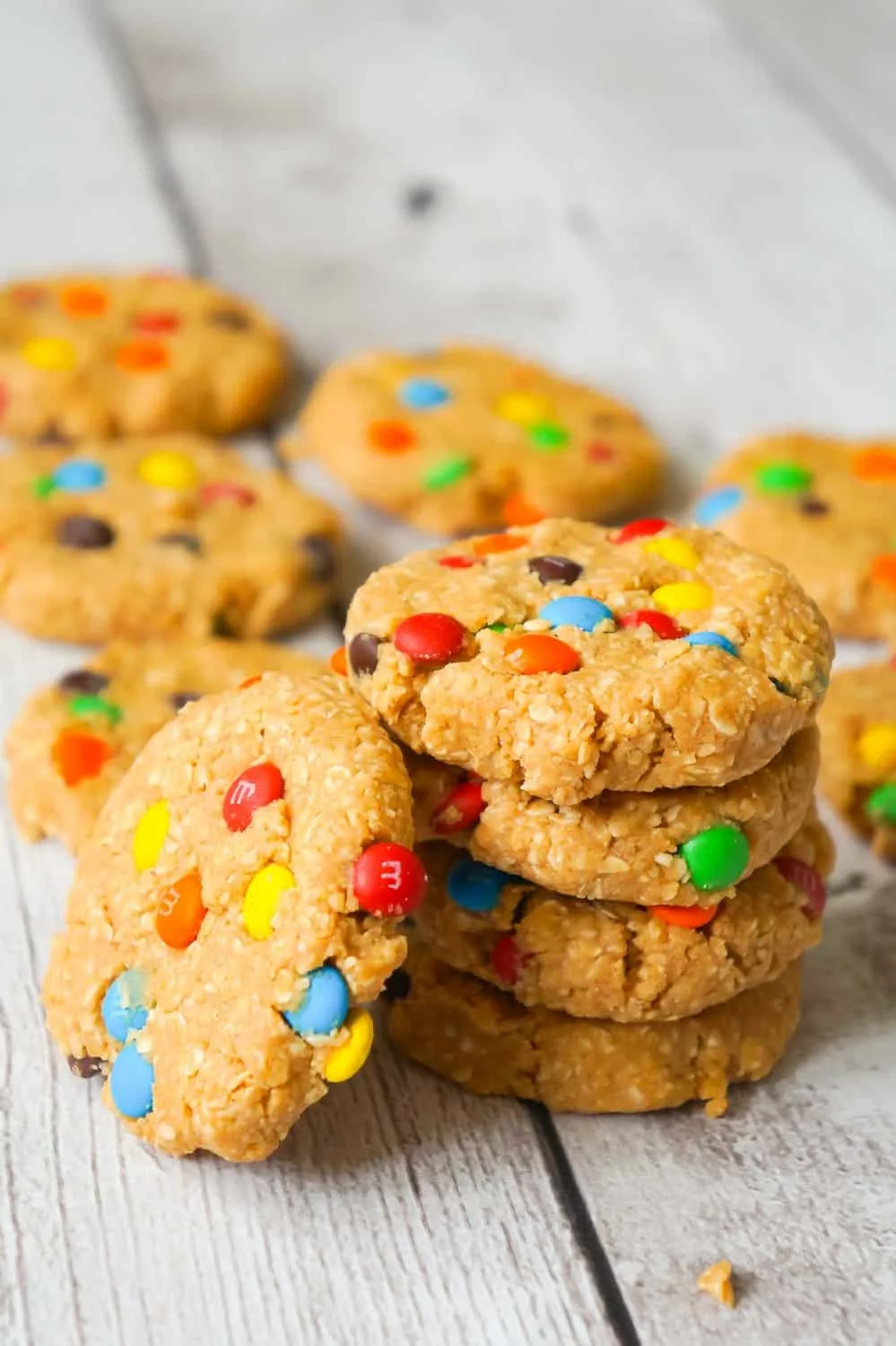 No Bake Monster Cookies are an easy peanut butter dessert recipe perfect for when you don't feel like turning on the oven. These no bake oatmeal peanut cookies are loaded with mini M&M's.