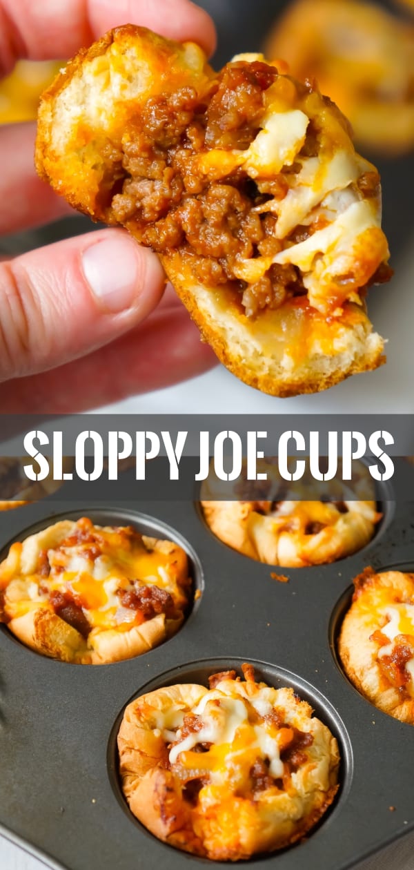 Sloppy Joe Cups are an easy recipe perfect for a fun weeknight dinner or to serve at a party. These hamburger bun cups are filled with ground beef tossed in homemade sloppy joe sauce.