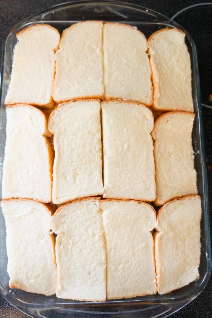 bead slices on top of grilled cheese casserole